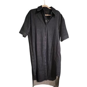 COS Dark Blue Denim Shirt Dress Short Sleeve Button Down Midi Oversized Navy 6